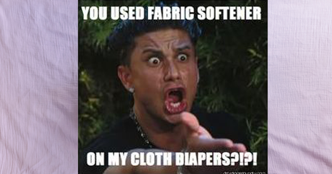surprised man is angry because someone used fabric softener on his cloth diapers