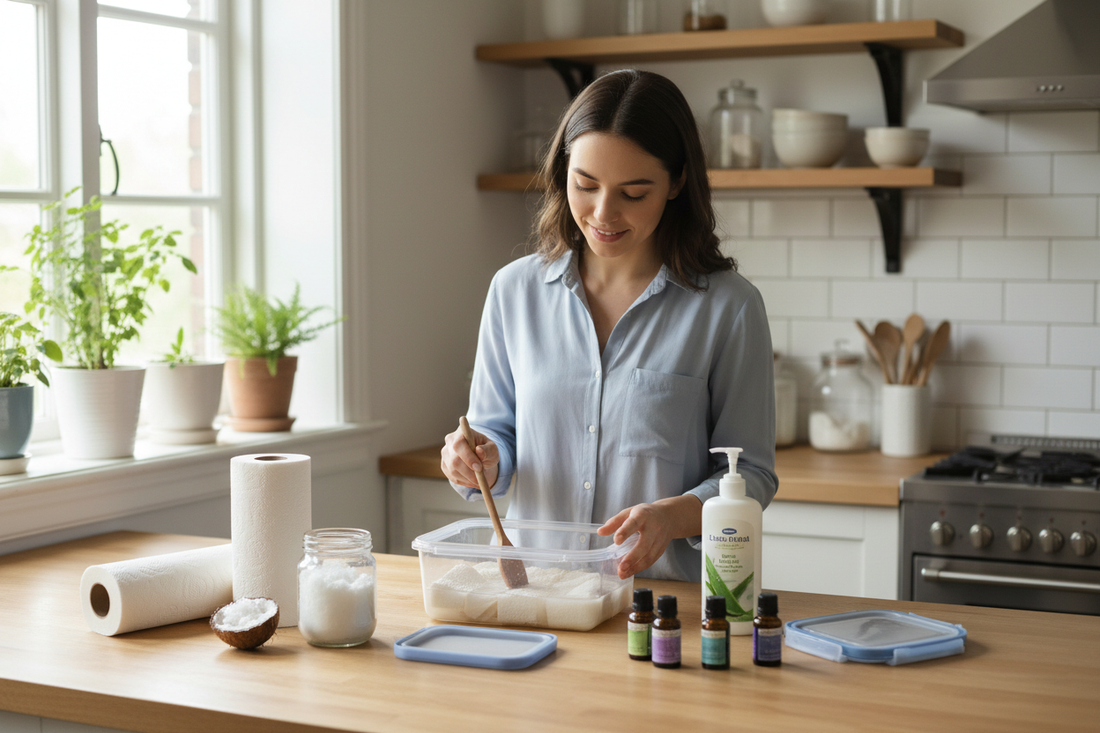 Mom making baby wipes