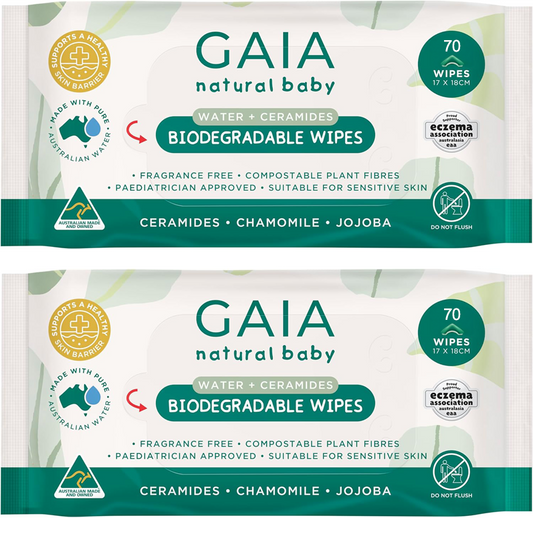 GAIA Biodegradable Water Wipes (70 Wipes, Compostable & Gentle)