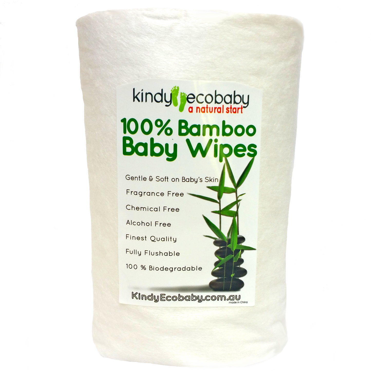 Bottle of Kindly Ecobaby 100% Bamboo Baby Wipes on a white background