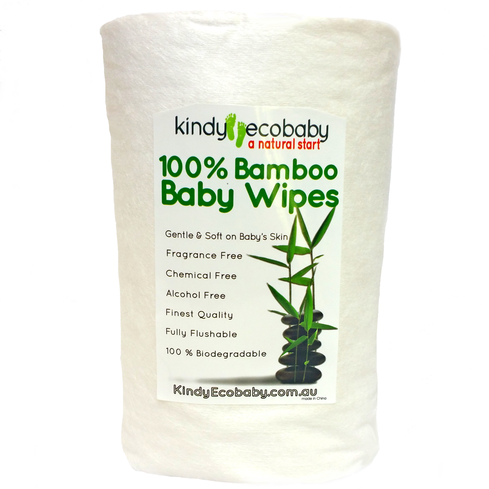 Bottle of Kindly Ecobaby 100% Bamboo Baby Wipes on a white background