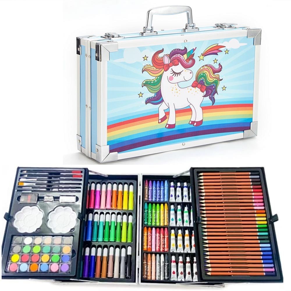 145-Piece Kids Art Case – Unicorn Design (Complete Drawing & Painting Set)