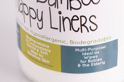 Bamboo Nappy Liners packaging with text on a white background